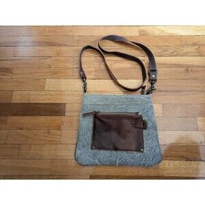 Myra Bag Cow Hide Leather Crossbody/Shoulder Purse Brown and Upcycled  UNIQUE